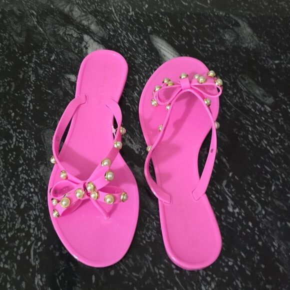 BRAND NEW OLIVIA & KATE PEARL ACCENTS BOWNOT DESIGN FLIP FLOP SANDAL - Picture 4 of 14